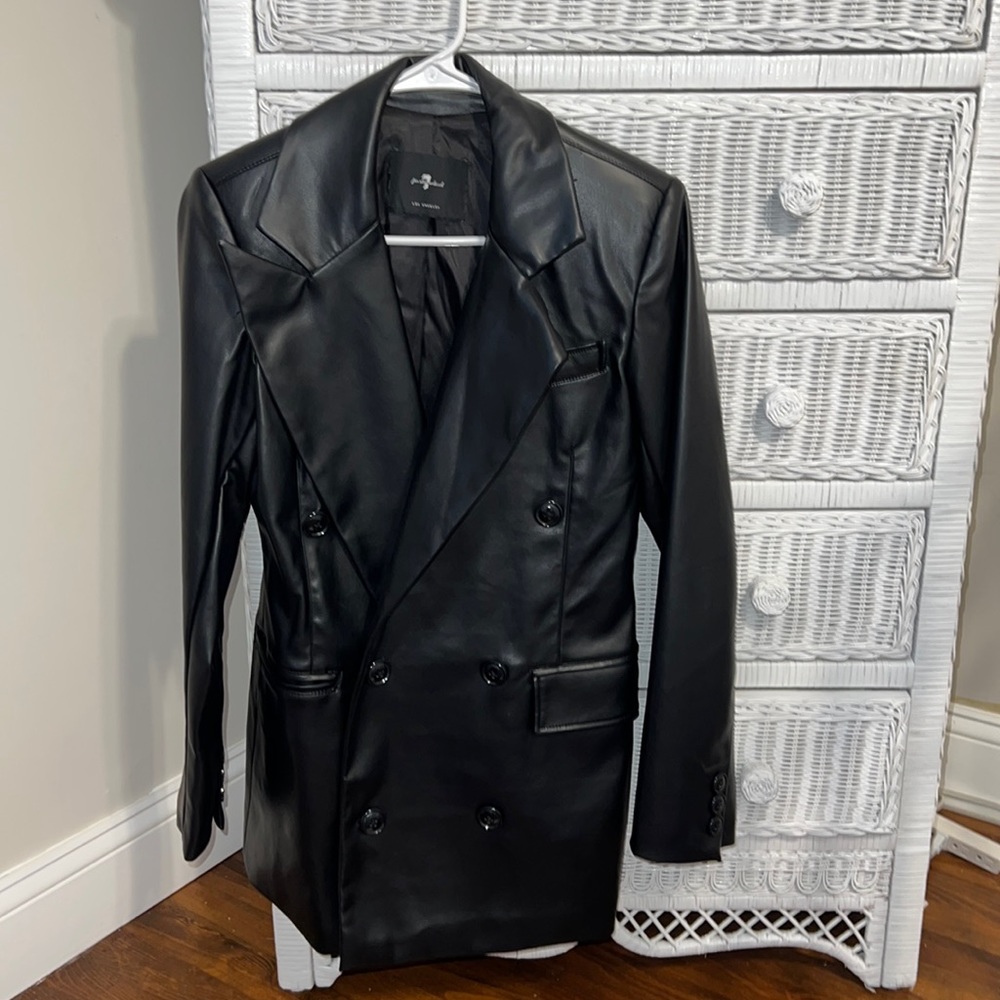 7 for all Mankind Black Leather Double Breasted Jacket